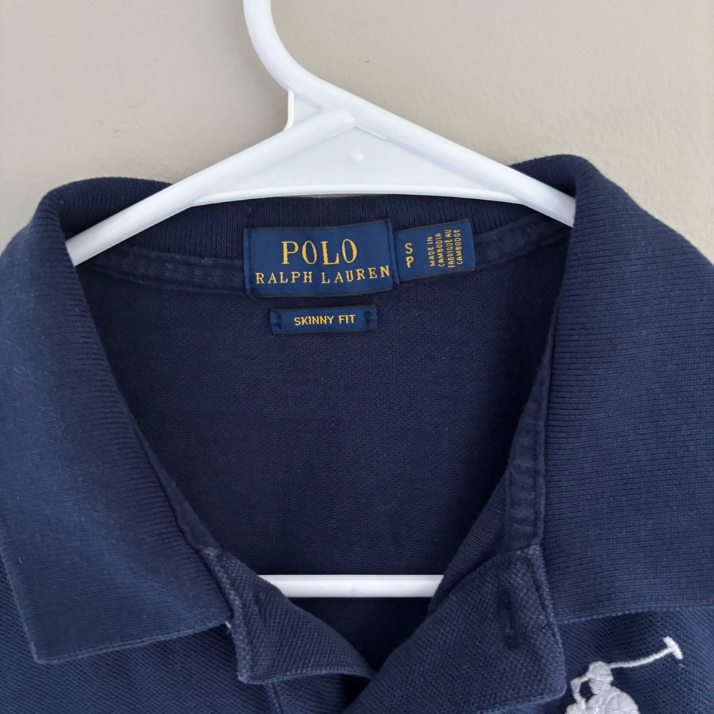 Polo Ralph Lauren Women's Navy Polo Shirt Big Pony Skinny Fit Preppy Size S - Picture 2 of 7